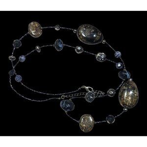 Abstract Glass Beaded Crackle Accent Station Necklace